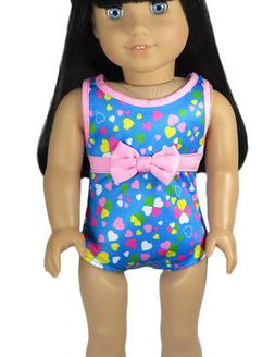 For 18" American Girl Doll Clothes Blue with Pink Bow Bathin