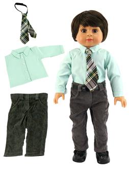 18" Boy Doll 3-Piece Outfit Green Shirt Pants Tie Set Easter