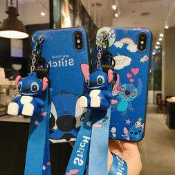 3D Cartoon Love Stitch Doll Pendant Stand + Strap Case Cover