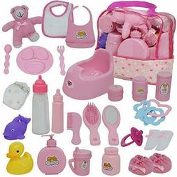 Baby Doll Diaper Bag Set, Doll Feeding Set with Baby Doll Ac