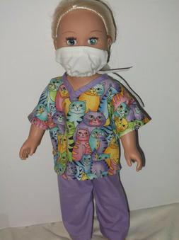 CAT PRINT SCRUBS 3 PC made for 18" AMERICAN GIRL & MY LIFE &