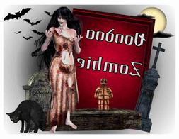 Custom Made T Shirt Voodoo  Zombie Woman Doll Tombstones Cat