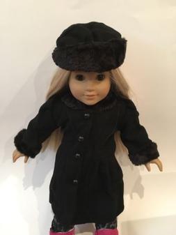 Doll Clothes Black Dress Coat W Hat Fur Winter Outfit For 18