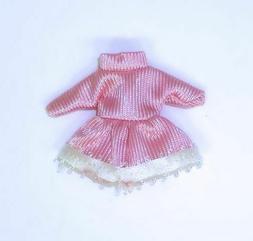 Dollhouse Wearable Little Girls Pink Autumn Dress for Miniat
