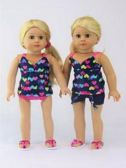 Doll Clothes Pink Heart Swim Bathing Suit Set For 18 Inch Am