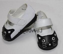 White & Black Kitty Cat Shoes for American Girl 18" Doll Clo