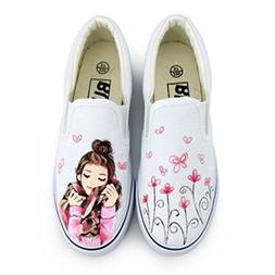 Lavender Doodle Women Shoes Summer Flat Hand-Painted Canvas 