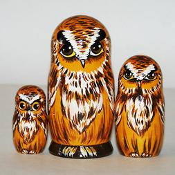 Forest Owl. Russian Matryoshka Owls For Kids. Signed. Wood T