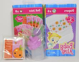 NEW 2012 BOTTLE & 8 JUICE Packets plus 6 DIAPERS BABY ALIVE 