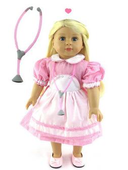 Doll Clothes Nurse Candy Striper Pink Uniform Dress For 18 I