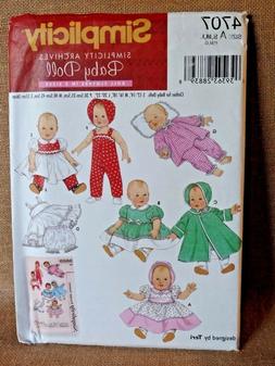 SIMPLICITY PATTERN 4707 RETRO DOLL CLOTHES SIZES SMALL MEDIU