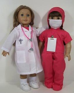 PINK Doctor Dr Nurse Scrub Stethoscope Clothes For 18" Ameri