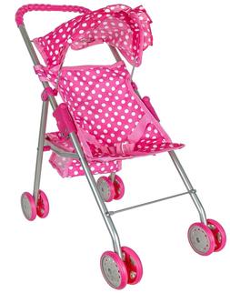 Precious Toys Pink & White Polka Dots Foldable Doll Stroller