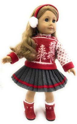 Red Winter Sweater, Skirt, & Earmuffs for 18" American Girl 