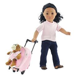 18 Inch Doll Rolling Backpack Toddler Luggage w/Detachable M
