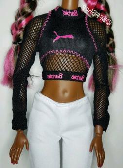 TOP BARBIE DOLL PUMA MADE TO MOVE BLACK MESH SLEEVE DESIGNER