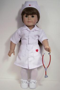 WHITE Nurse Dress Hat Stethoscope Doll Clothes For 18" Ameri