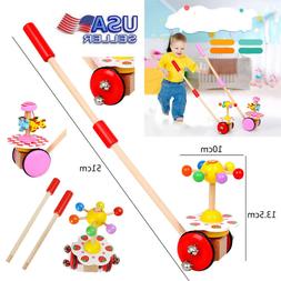 Wooden Baby Toddler Walk Single Rod Spiral Trolley Learning 